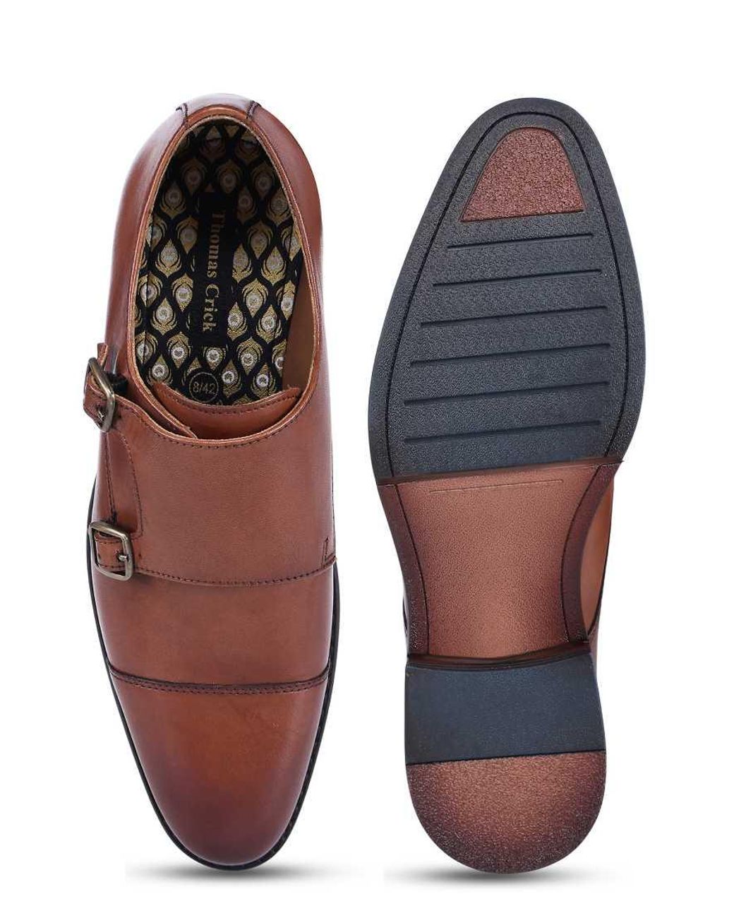 Thomas Crick Brown Aubry Leather Double Monk Strap Shoes for men