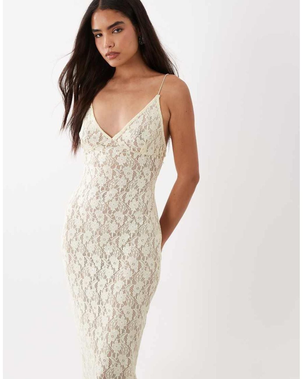 ASOS White Foil Sheer Lace Maxi Dress