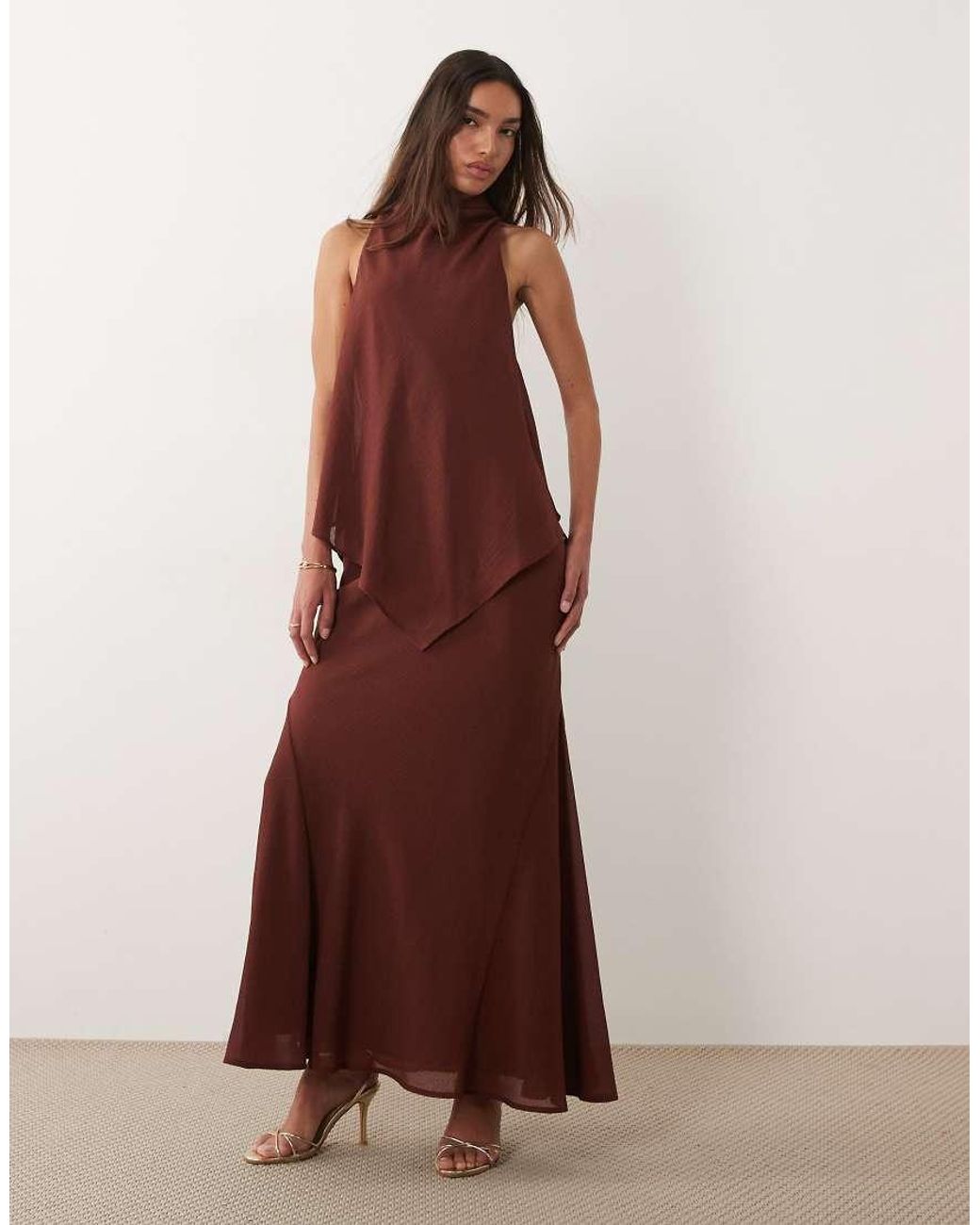 ASOS Red Chiffon High Neck Double Layer Maxi Dress