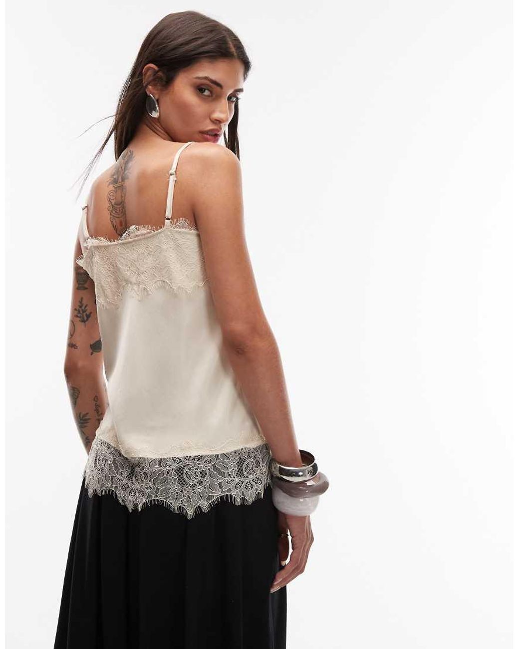 ASOS Natural Lace Hem Satin Cami Top