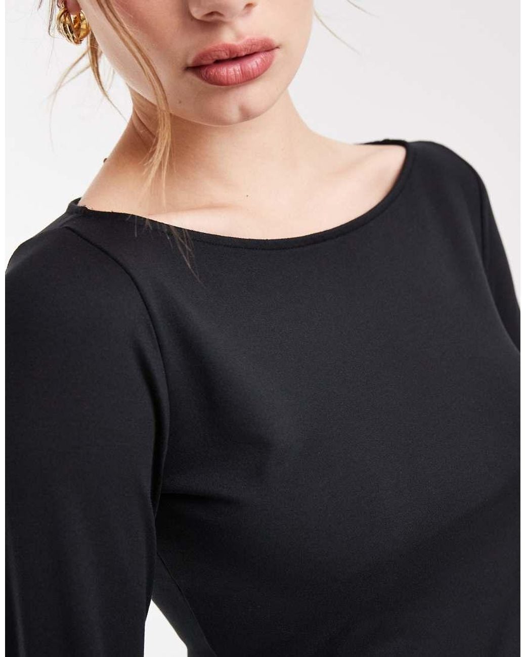 Hollister Blue Long Sleeve Slash Neck Seamless Top