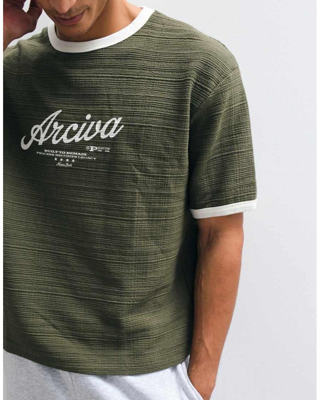 ASOS Green Boxy Relaxed Ringer T-shirt With Archiva Print for men