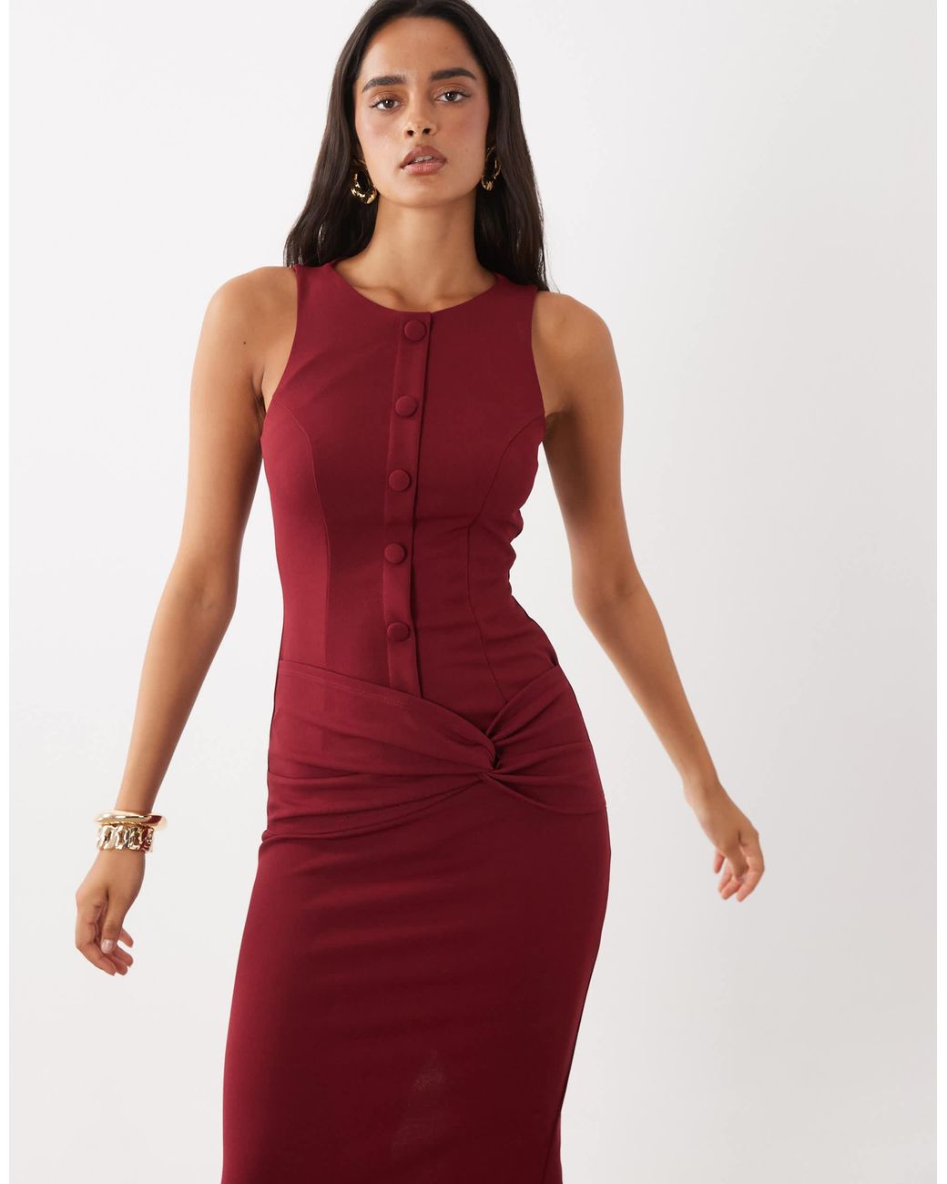 ASOS Red Button Down Structu Maxi Dress