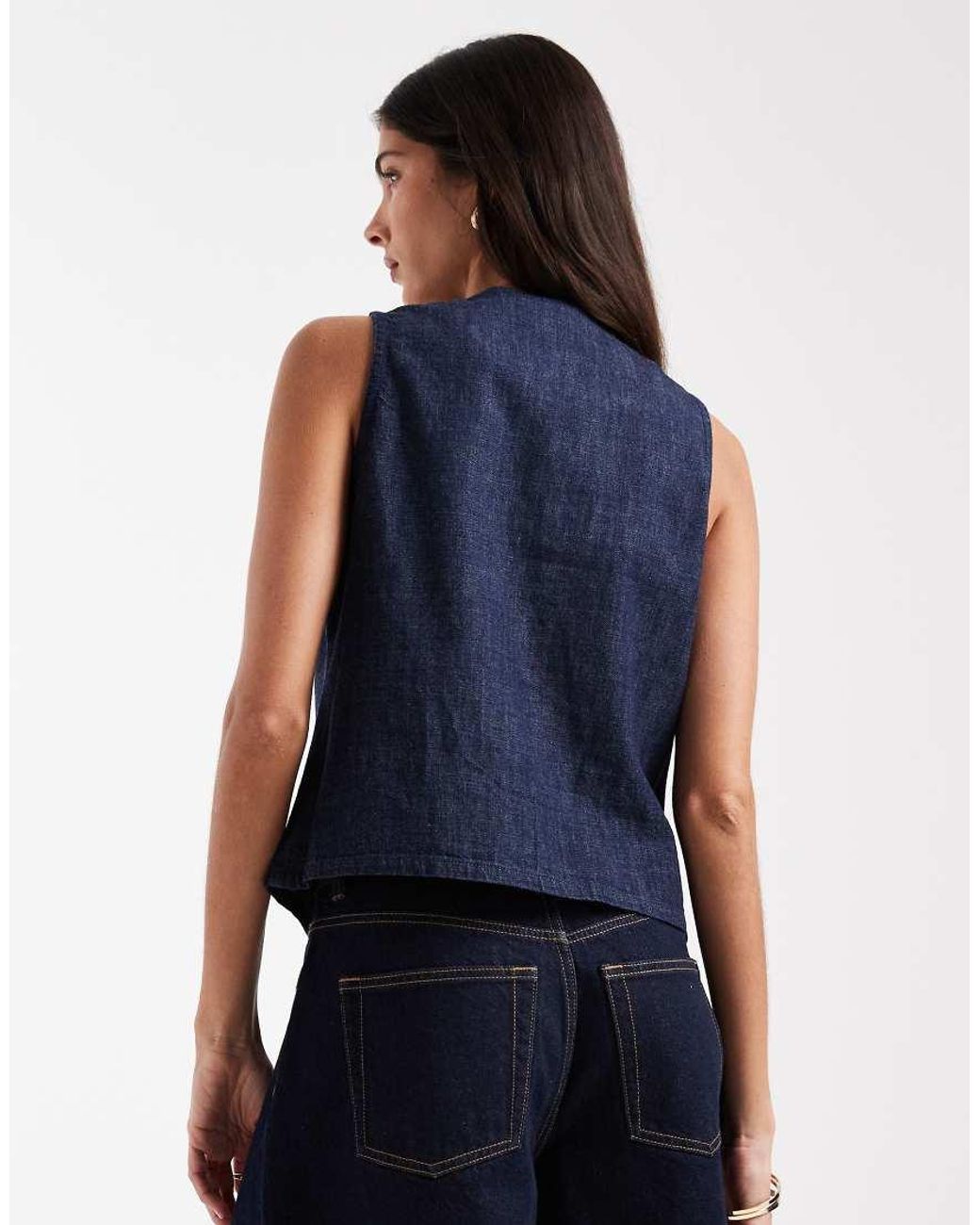 Vero Moda Blue Tie Front Sleeveless Denim Top