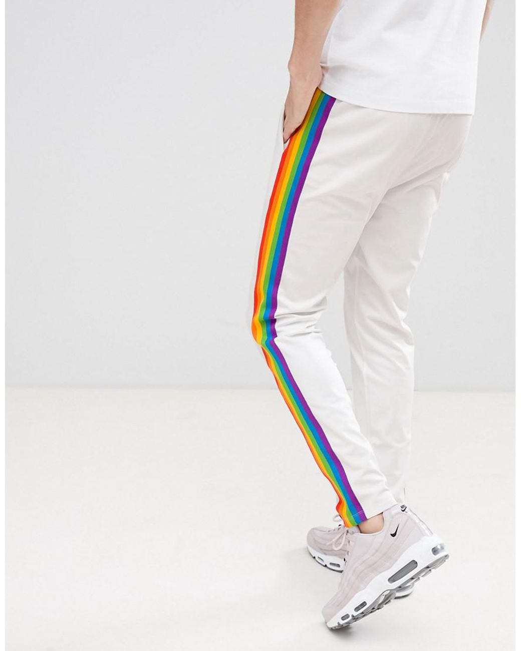 Pantalon de jogging ajuste avec bande a arc en ciel sur le cote ensemble ASOS pour homme en coloris Blanc Lyst