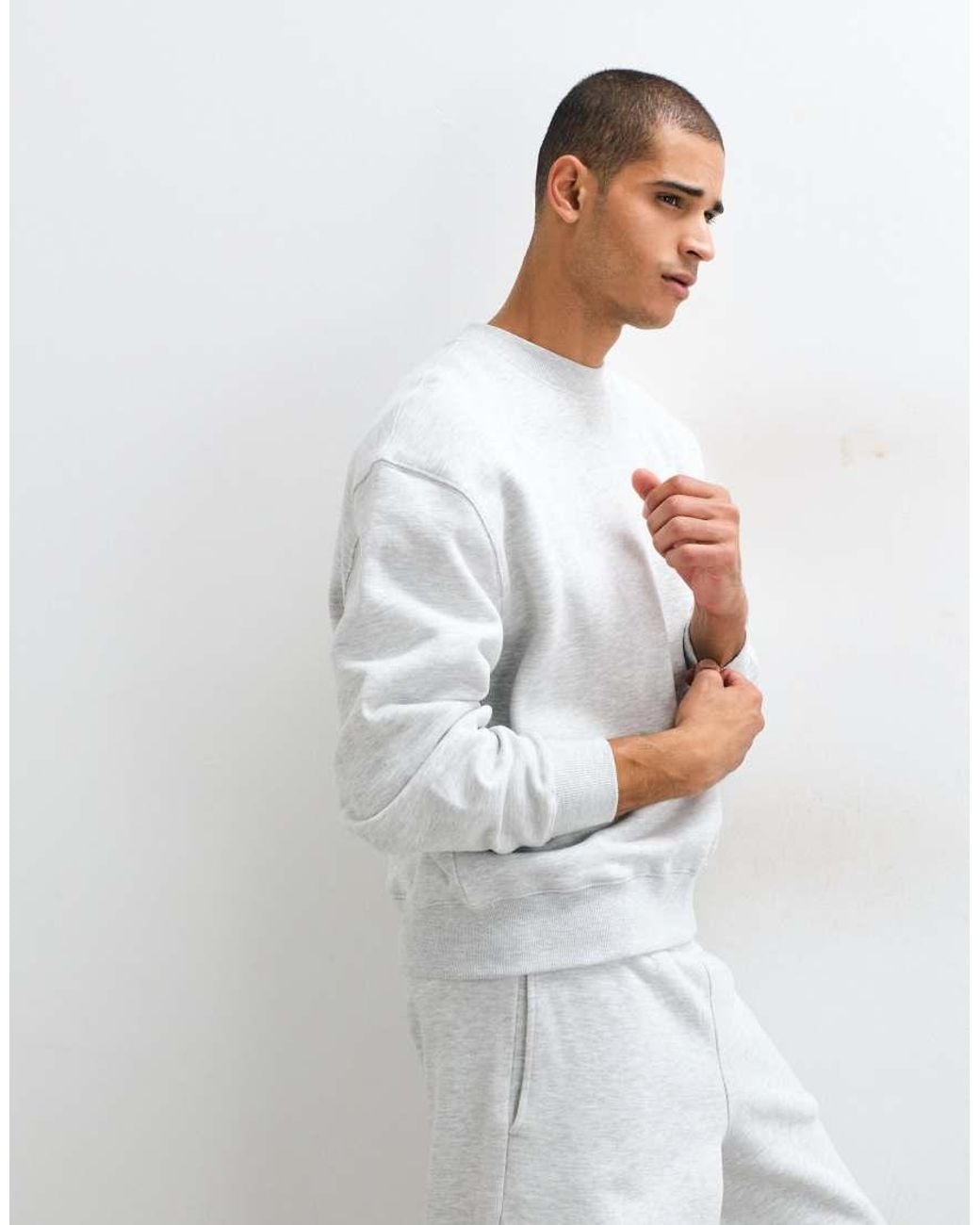 4505 Gray Rest Day 400Gsm Heavyweight Cotton Boxy Crew Neck Sweatshirt for men