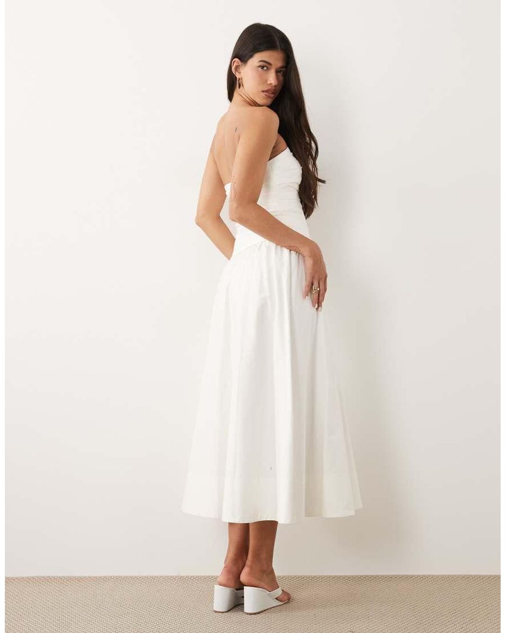 Forever New Natural Cotton Asymmetric Ruched Bandeau Midi Dress