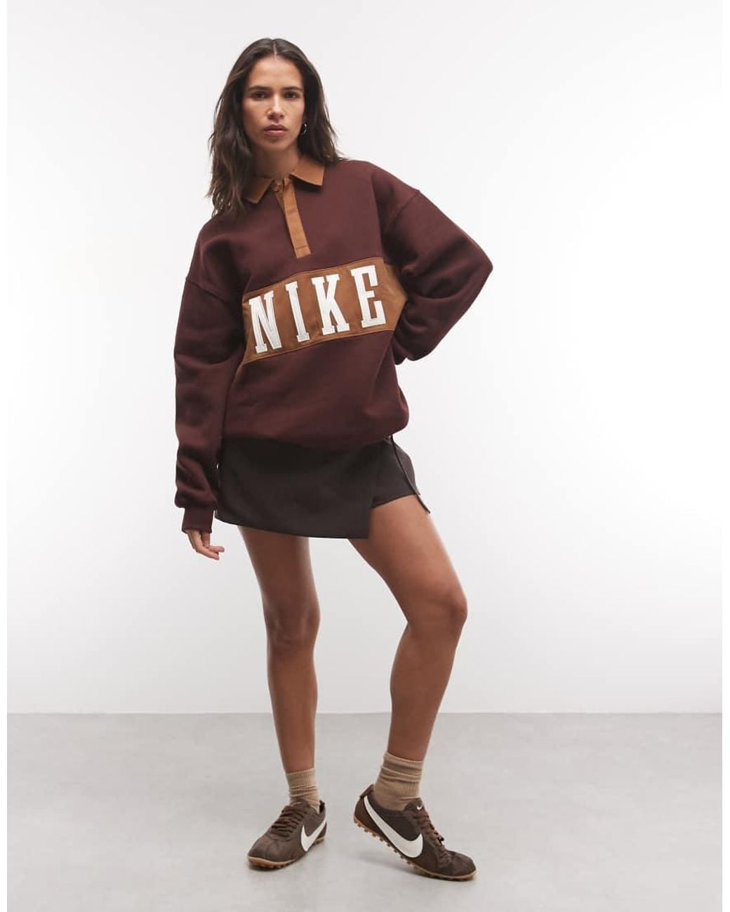 Nike Brown Studio Fleece Mid-Weight Oversized Rugby Sweat