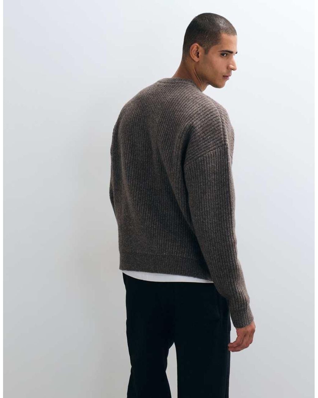 ASOS Gray Super Oversized Knitted Wool Blend Rib Jumper for men