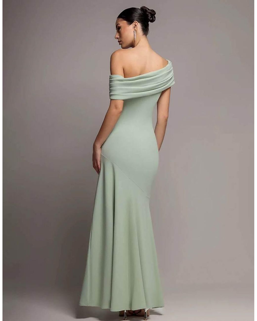 Goddiva Green Pleated One Shoulder Bardot Fit And Flare Maxi Dress