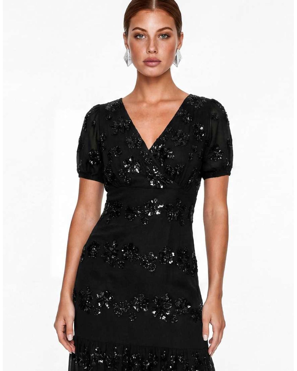 Maya Black Embellished Short Sleeve Maxi Dress
