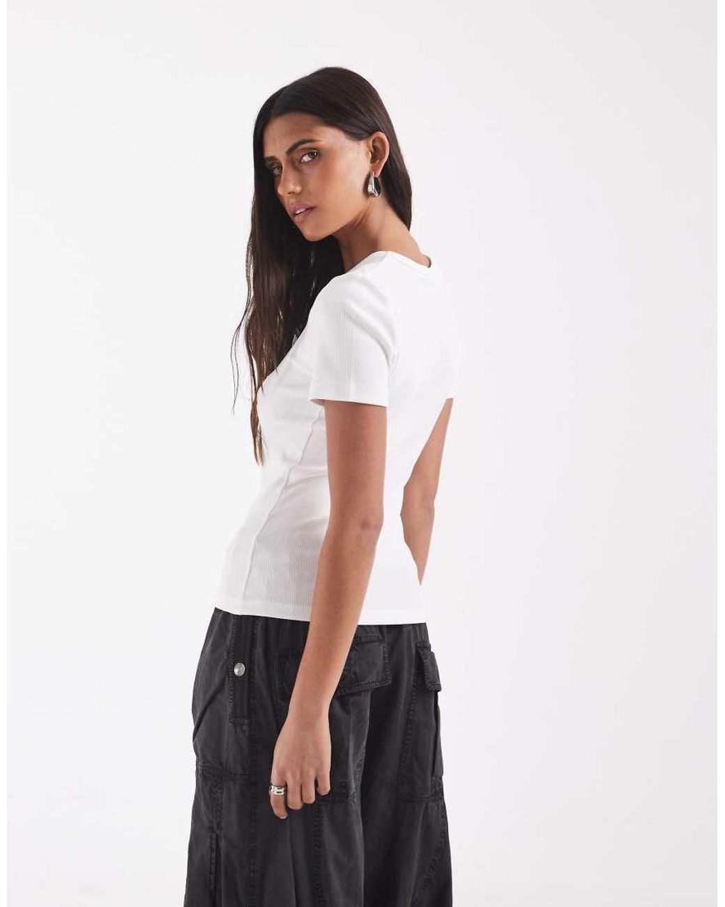 JJXX White Ribbed Fitted Tee
