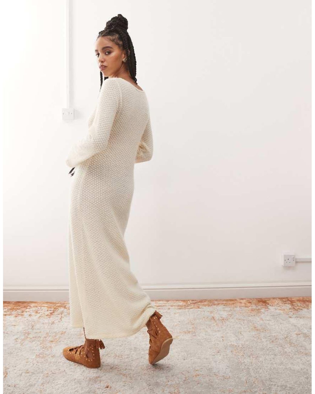 Reclaimed Vintage Natural Flared Sleeve Crochet Festival Maxi Dress