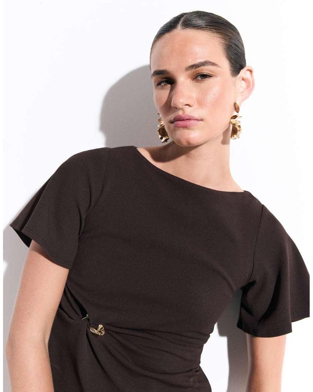 New Look Black Cinched Tee With Trim Detail