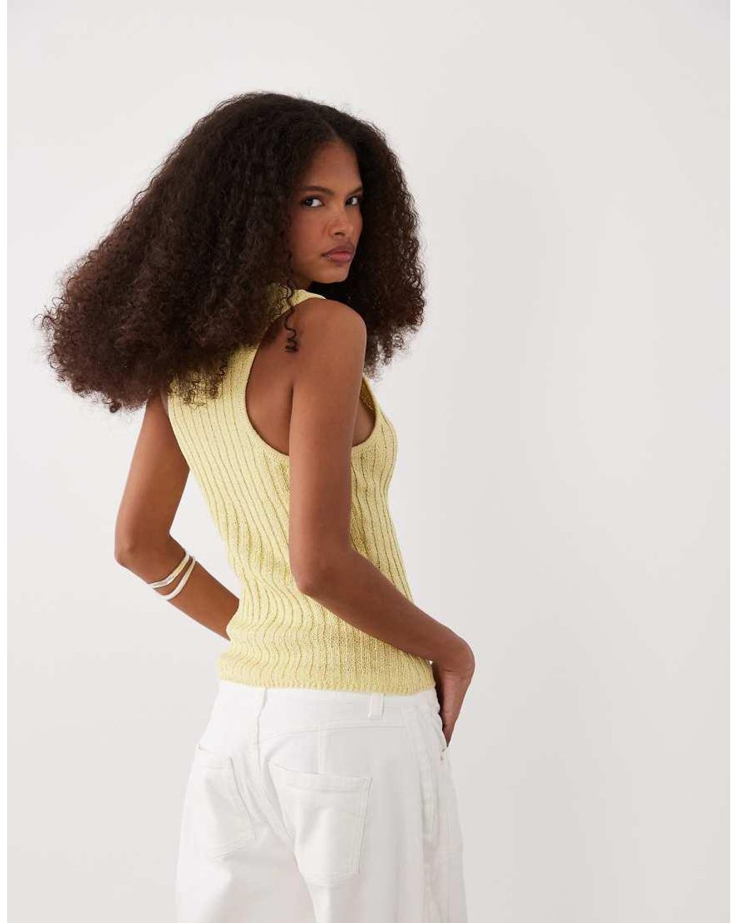 ASOS Yellow Ribbed Racer Boucle Tank Top