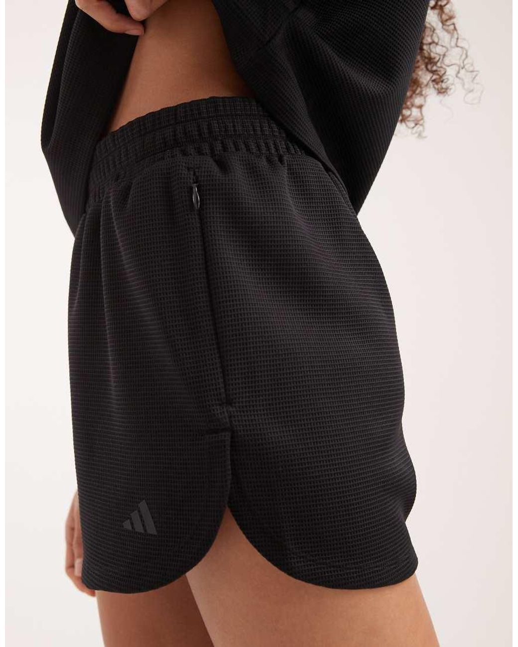 Adidas Originals Black Adidas Training Pacer Waffle Shorts With Side Zip Pockets