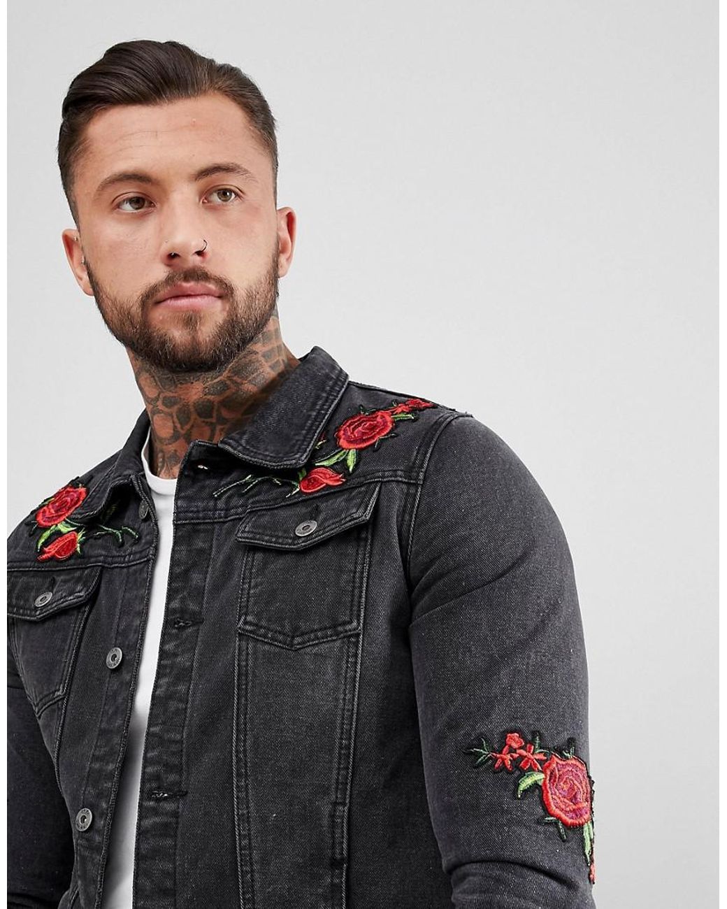 Liquor N Poker Denim Jacket With Rose 