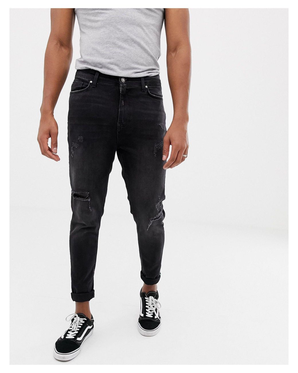 Bershka Tapered Carrot Fit Jeans in Black for Men | Lyst