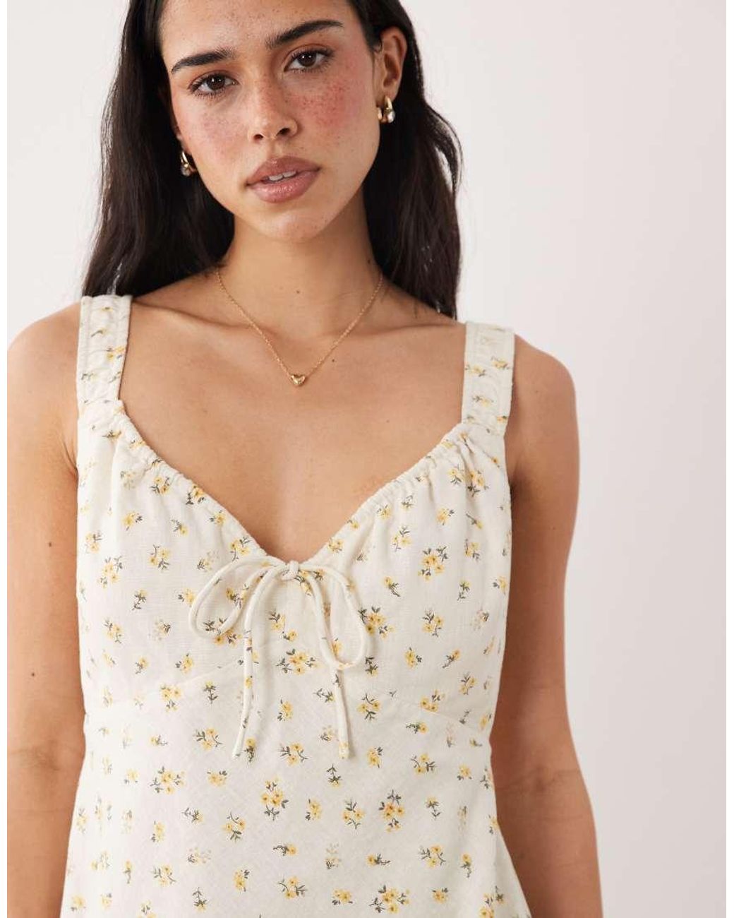 Abercrombie & Fitch Natural Ruched Milkmaid Mini Dress