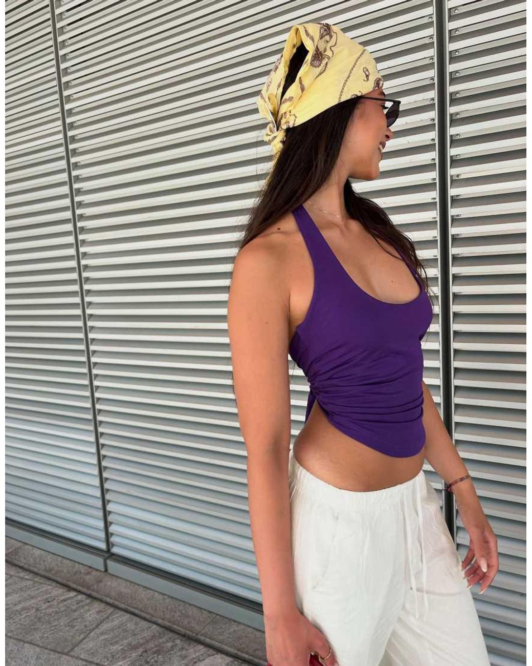 Bershka Purple Halter Neck Top With Back Knot