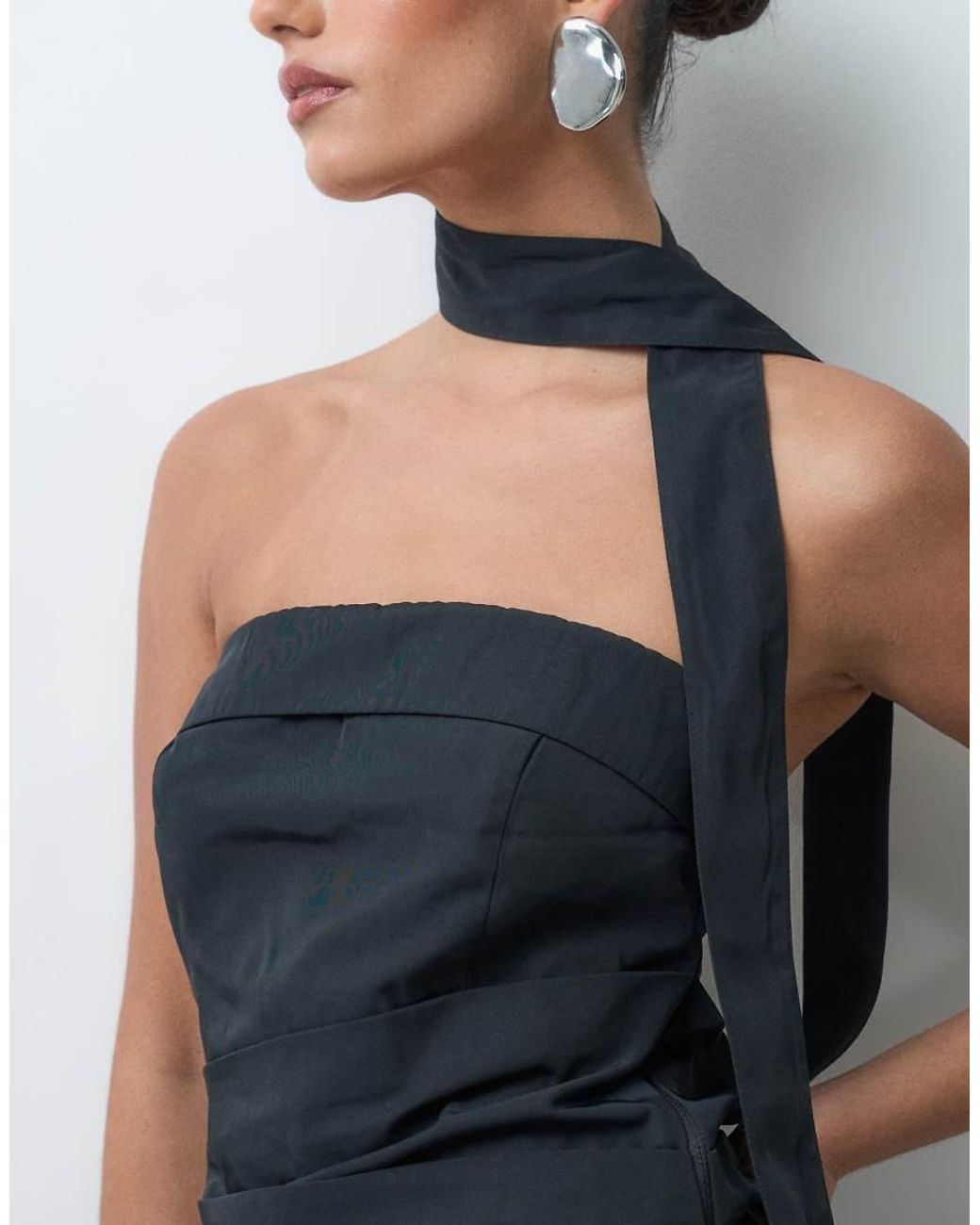 JJXX Black Ruched Bandeau Top With Scarf Detail