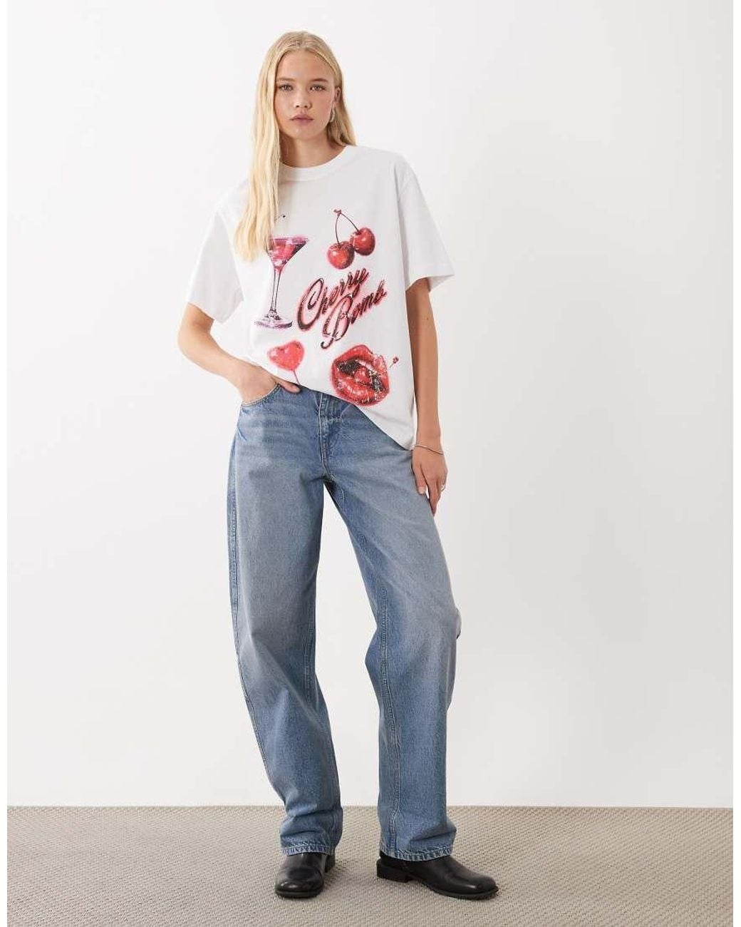ASOS White Oversized T-Shirt With Cherry Bomb Airbrush Graphic
