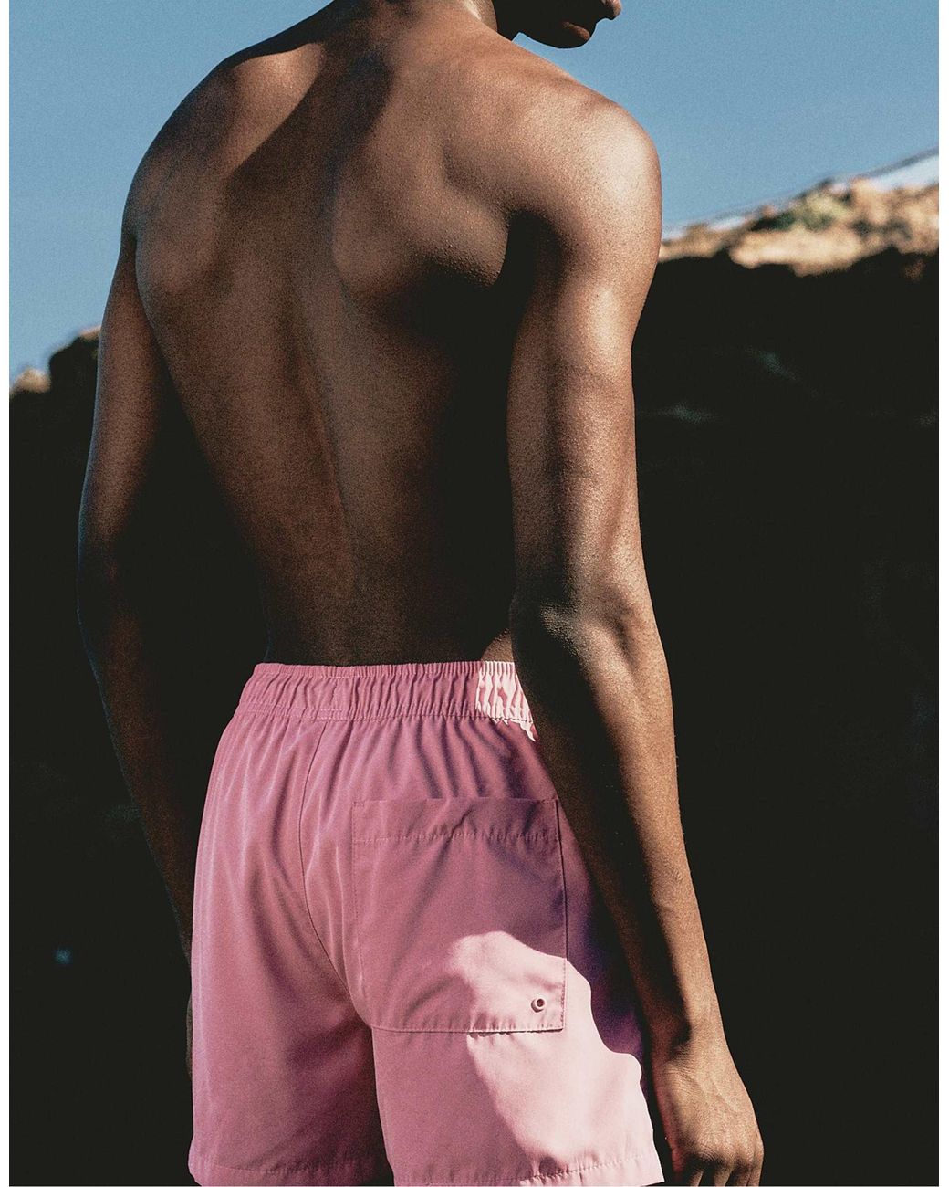 Pull&Bear – basic-badehose in Pink für Herren