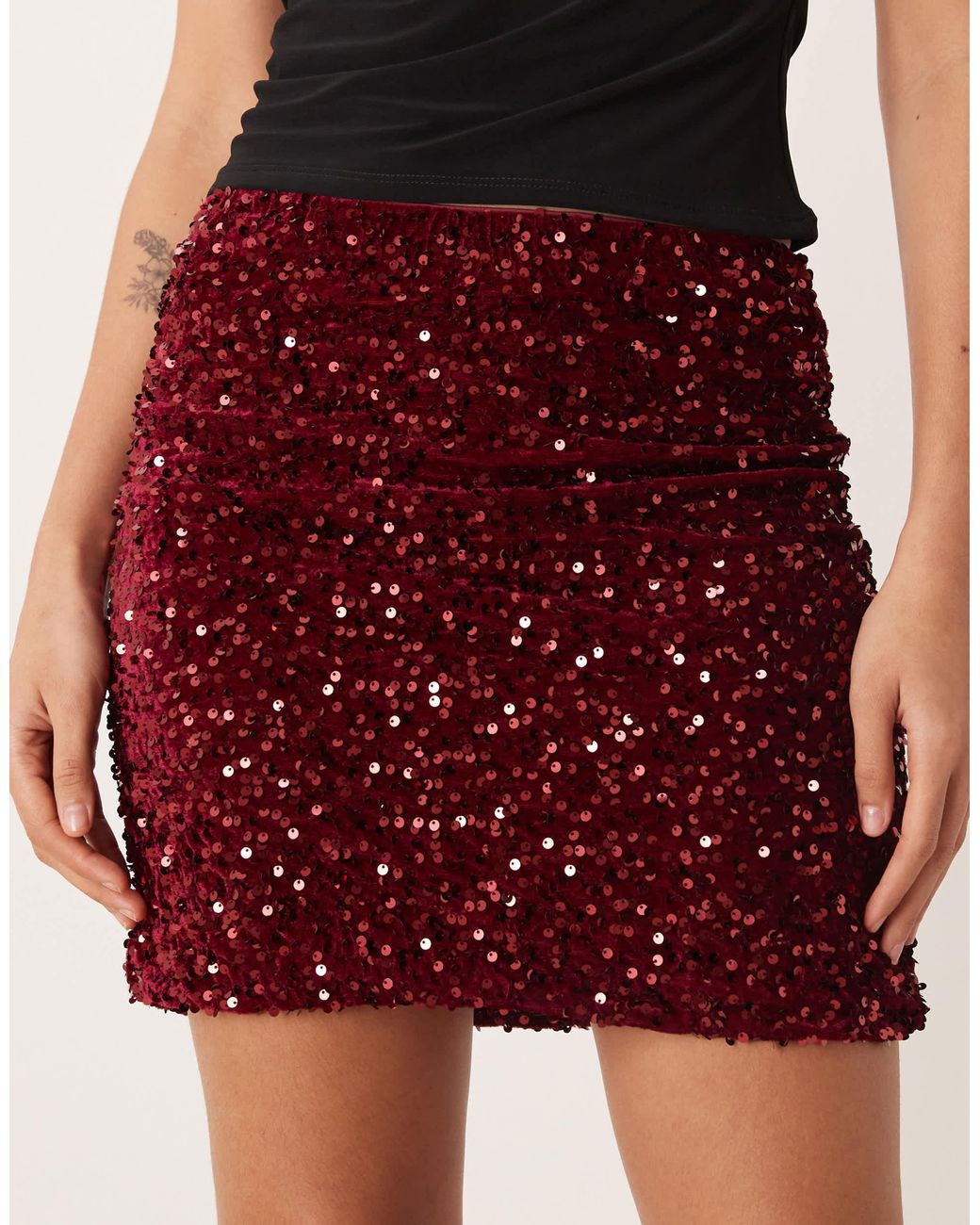 Vila Red Sequin Mini Skirt
