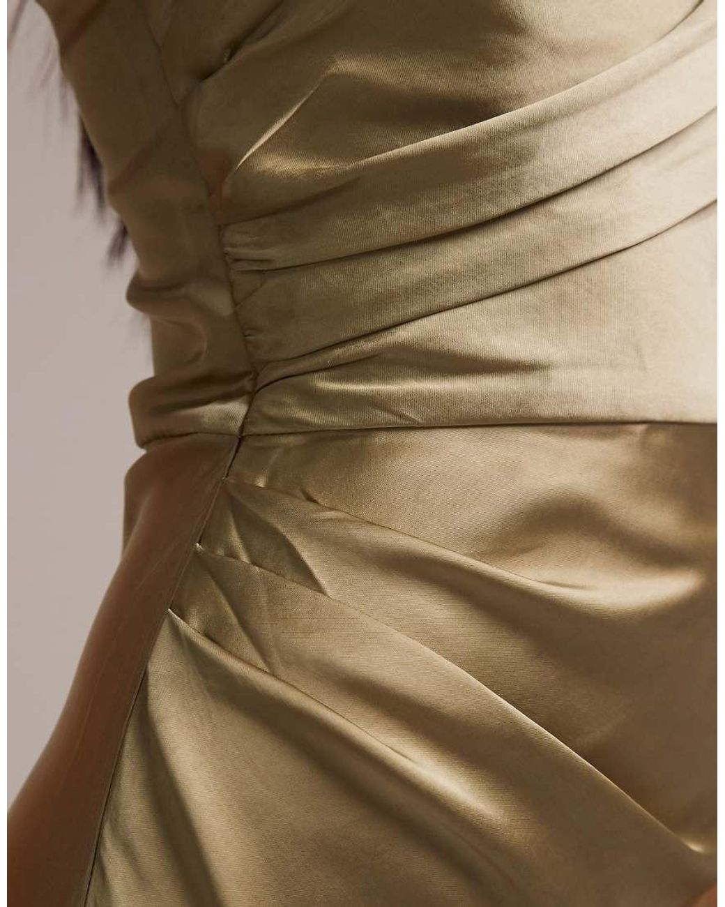 Pretty Lavish Natural Bridesmaids Juliet Satin Gathered One Shoulder Maxi Dress