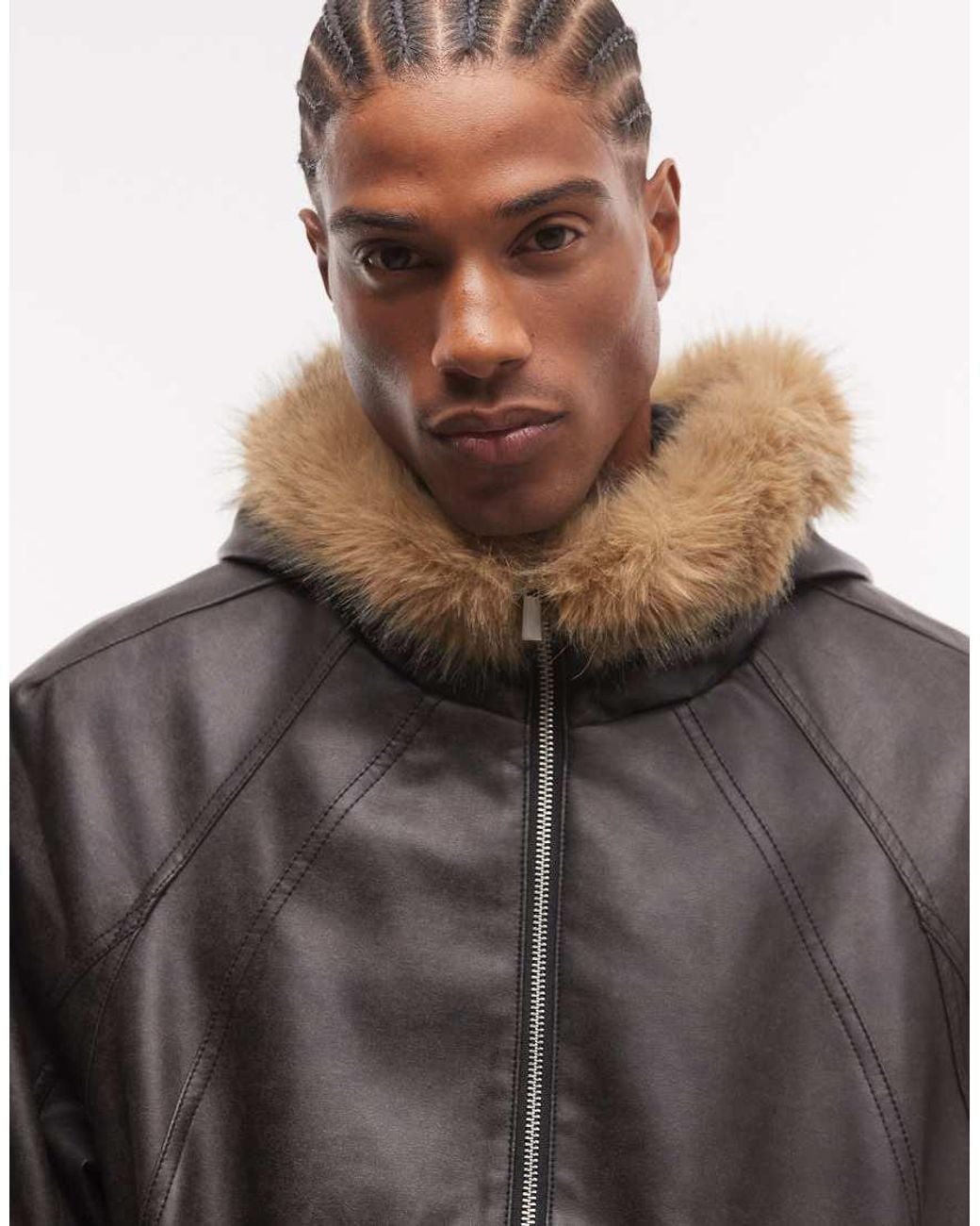 Collusion Black Unisex Faux Leather Raglan Bomber With Hood