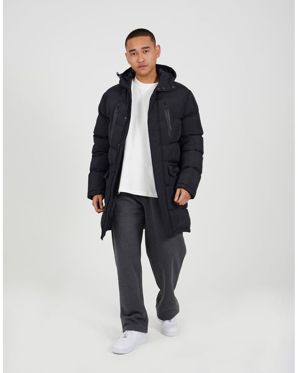 Brave Soul Blue Longline Hooded Padded Jacket for men