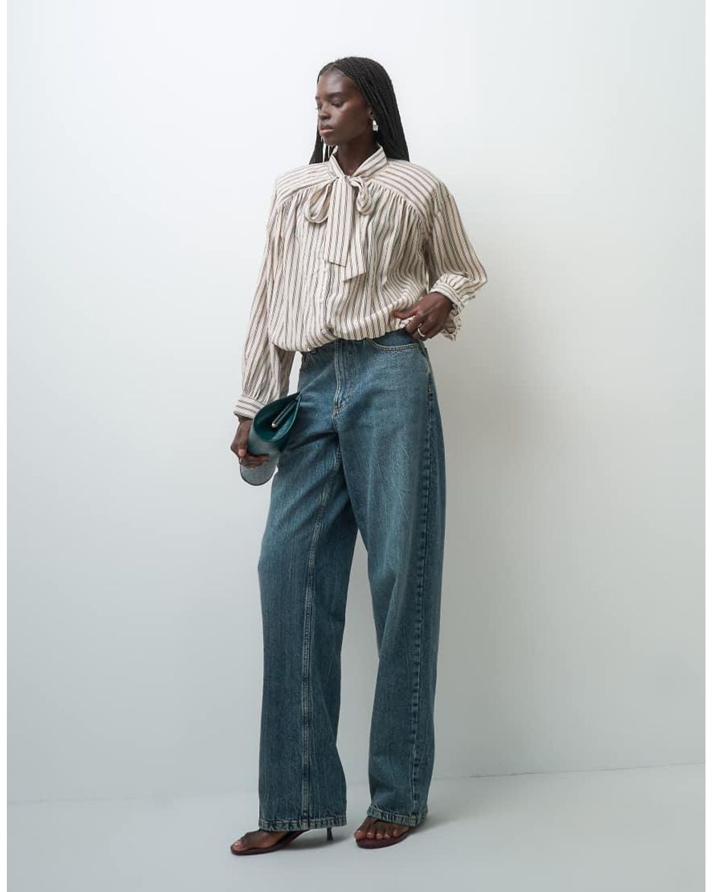 ASOS Gray Pussybow Blouse