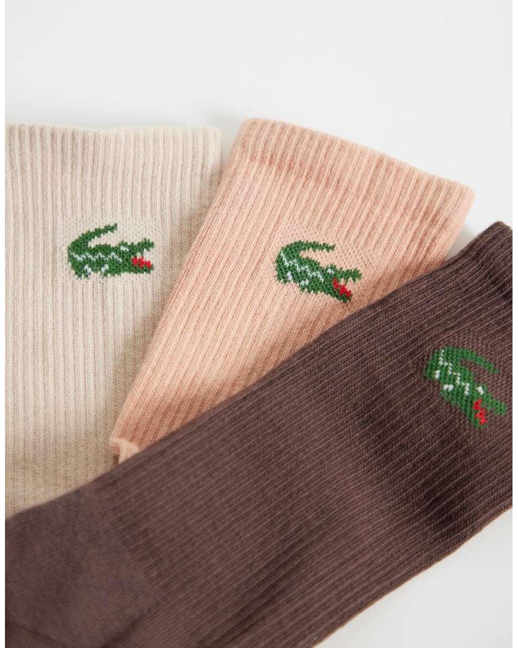 Lacoste White 3 Pack Croc Logo Long Coloured Sports Socks for men
