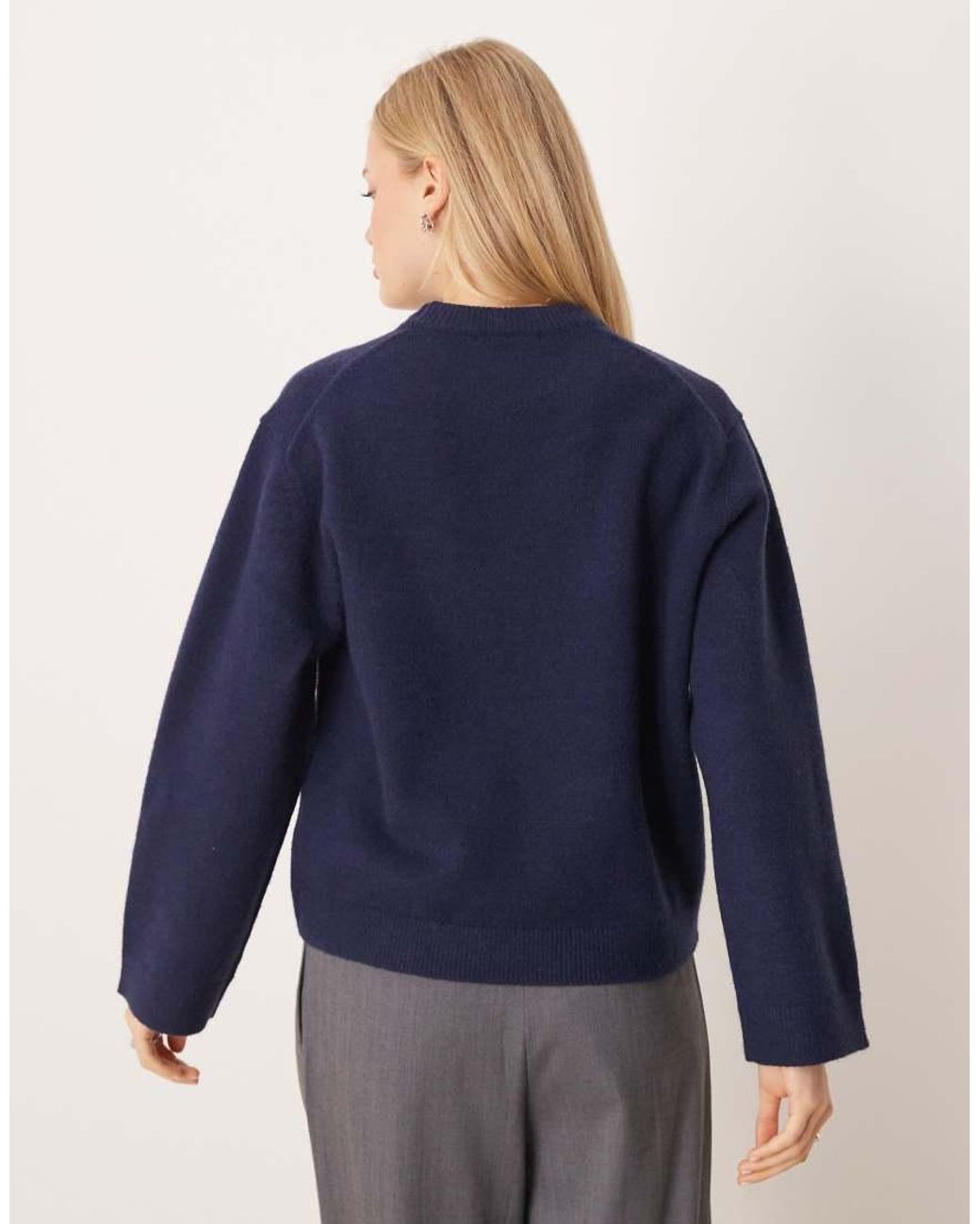 Gina Tricot Blue Crew Neck Knitted Sweater With Wide Sleeves