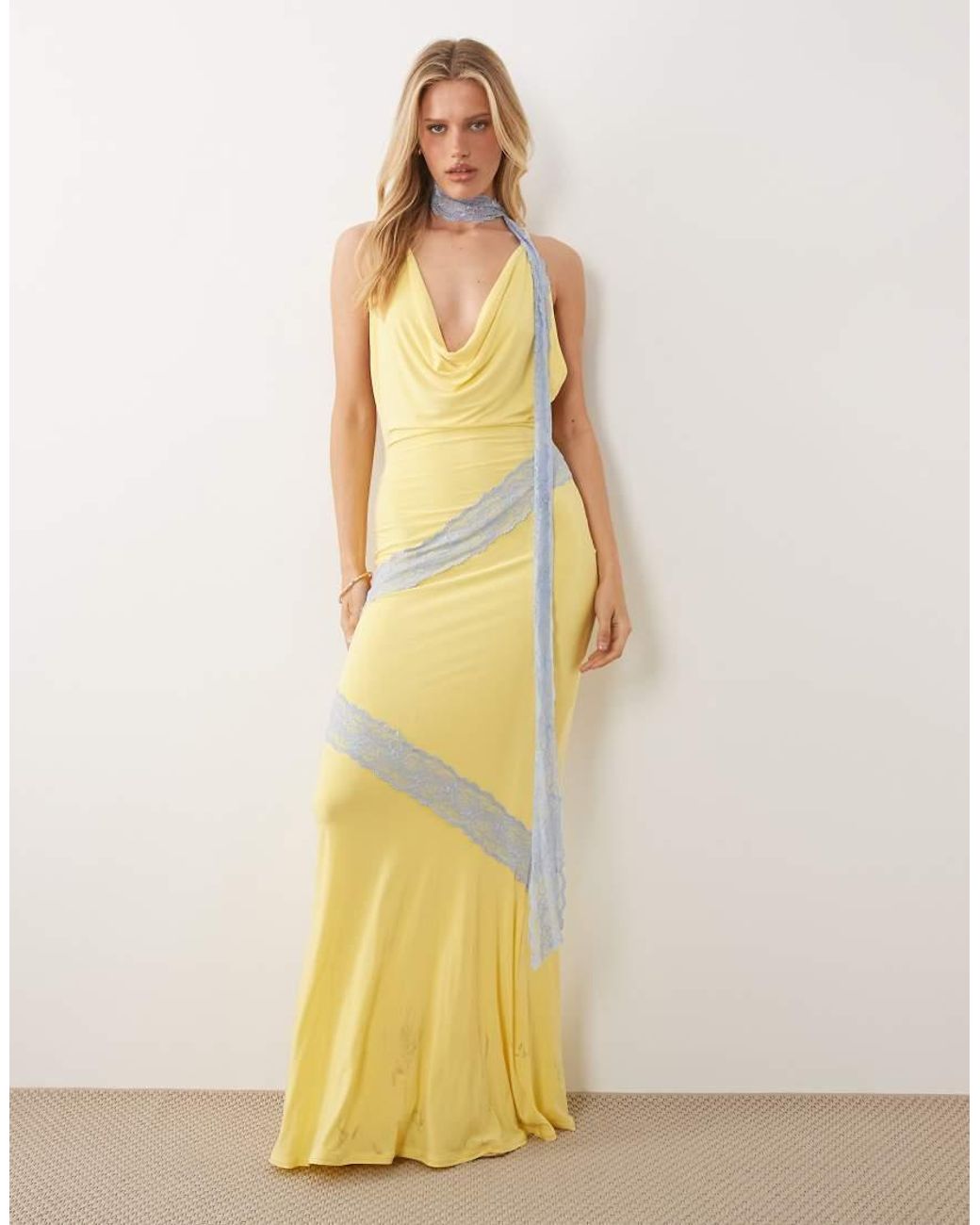 ASOS Metallic Lace Cut About Slinky Maxi Dress With Scarf Detail
