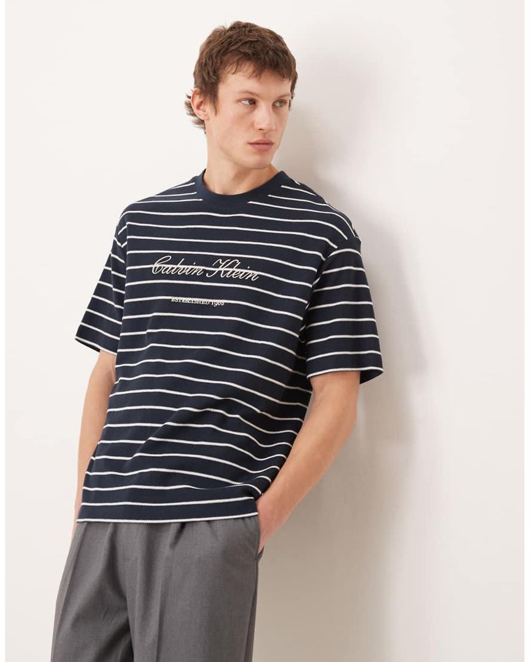 Calvin Klein Blue Relaxed Fit Pique T-Shirt for men