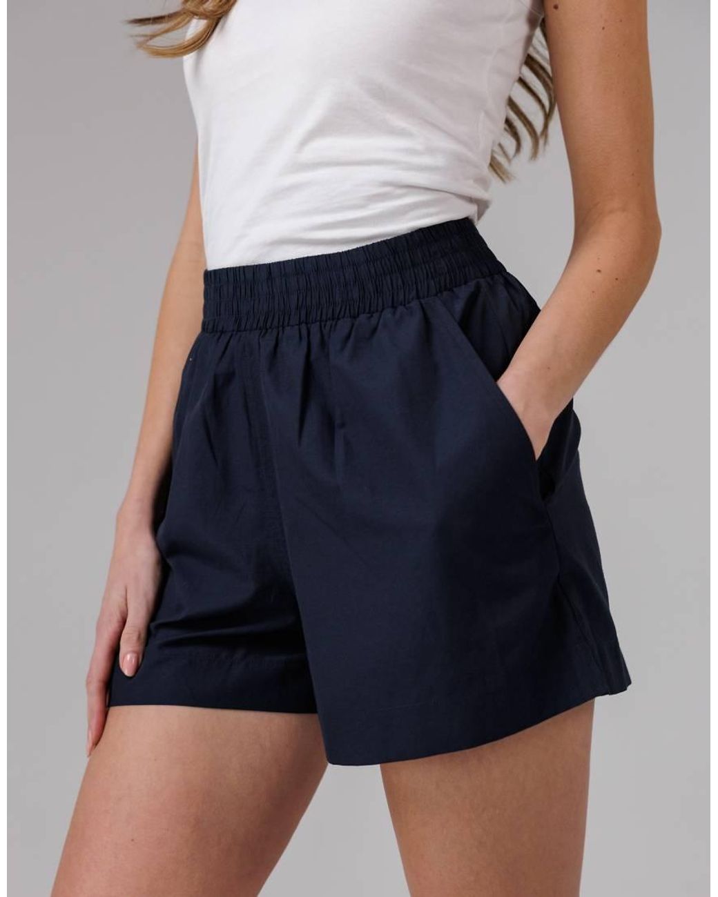French Connection Blue Cotton Elasticated Waist Shorts