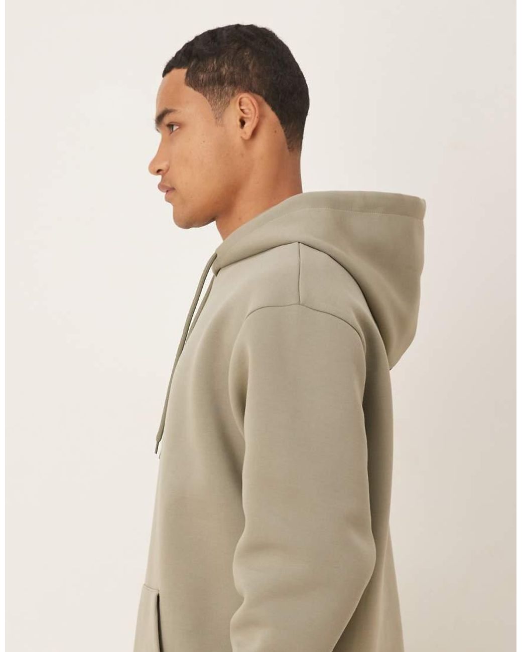 ASOS Natural Heavyweight Relaxed Hoodie With Fixed Hem And Drawcord for men