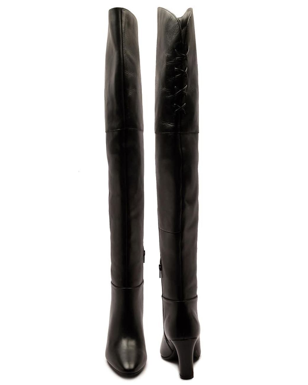 OFF THE HOOK Black Carmen Over-The-Knee Boots With Block Heel And Back Lace Detail