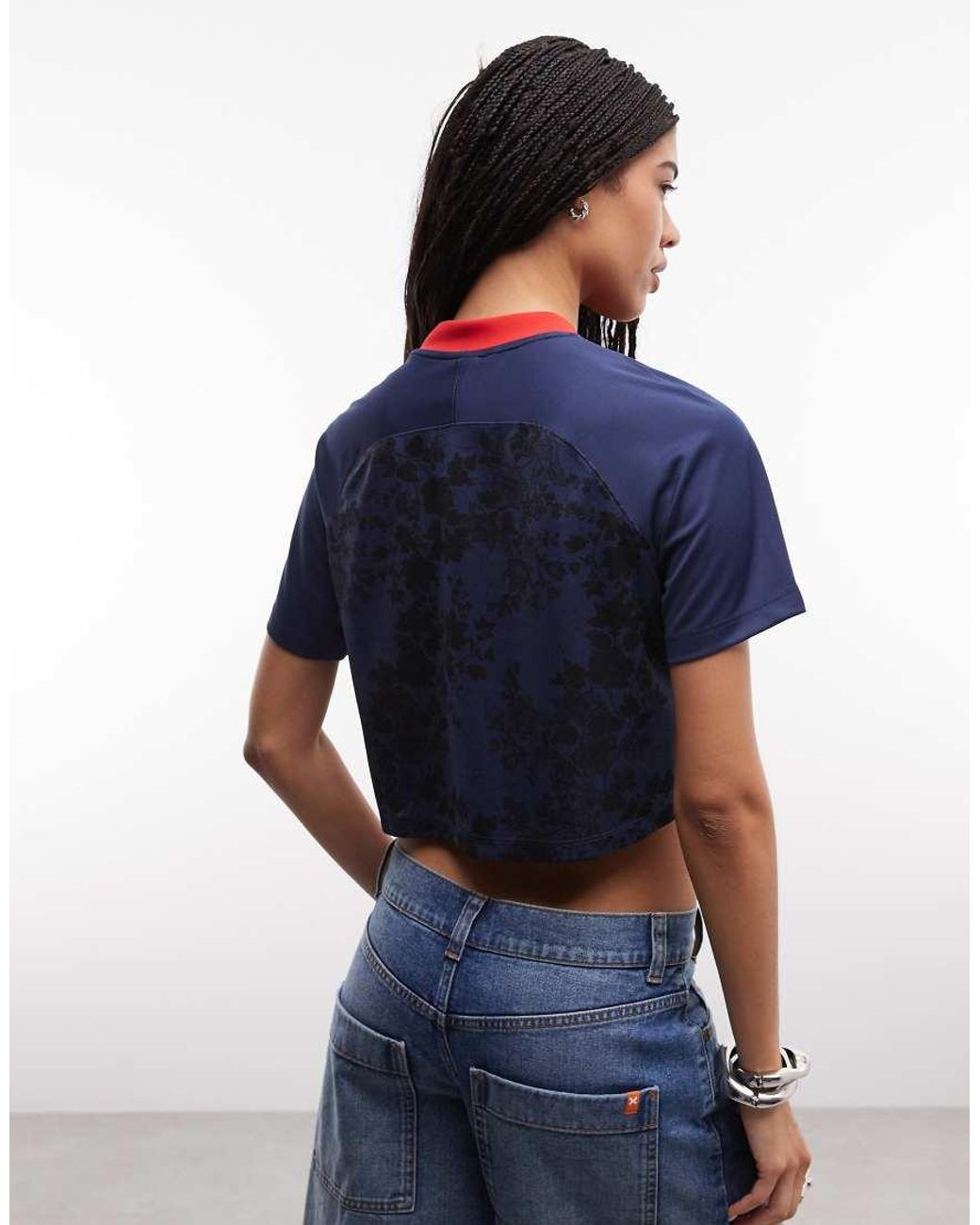 Nike Blue Cropped Lace Effect Football Top