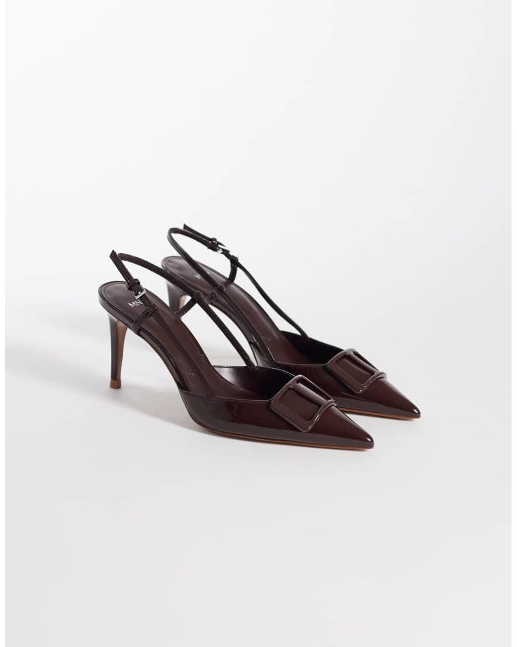 Mango Brown Pointed Heeled Slingbacks With Statement Buckle