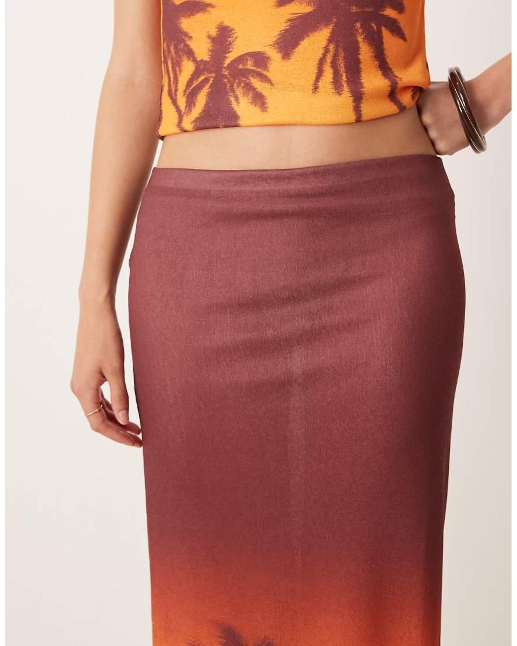 ASOS Multicolor Mesh Midi Skirt With Bahamas Palm Print