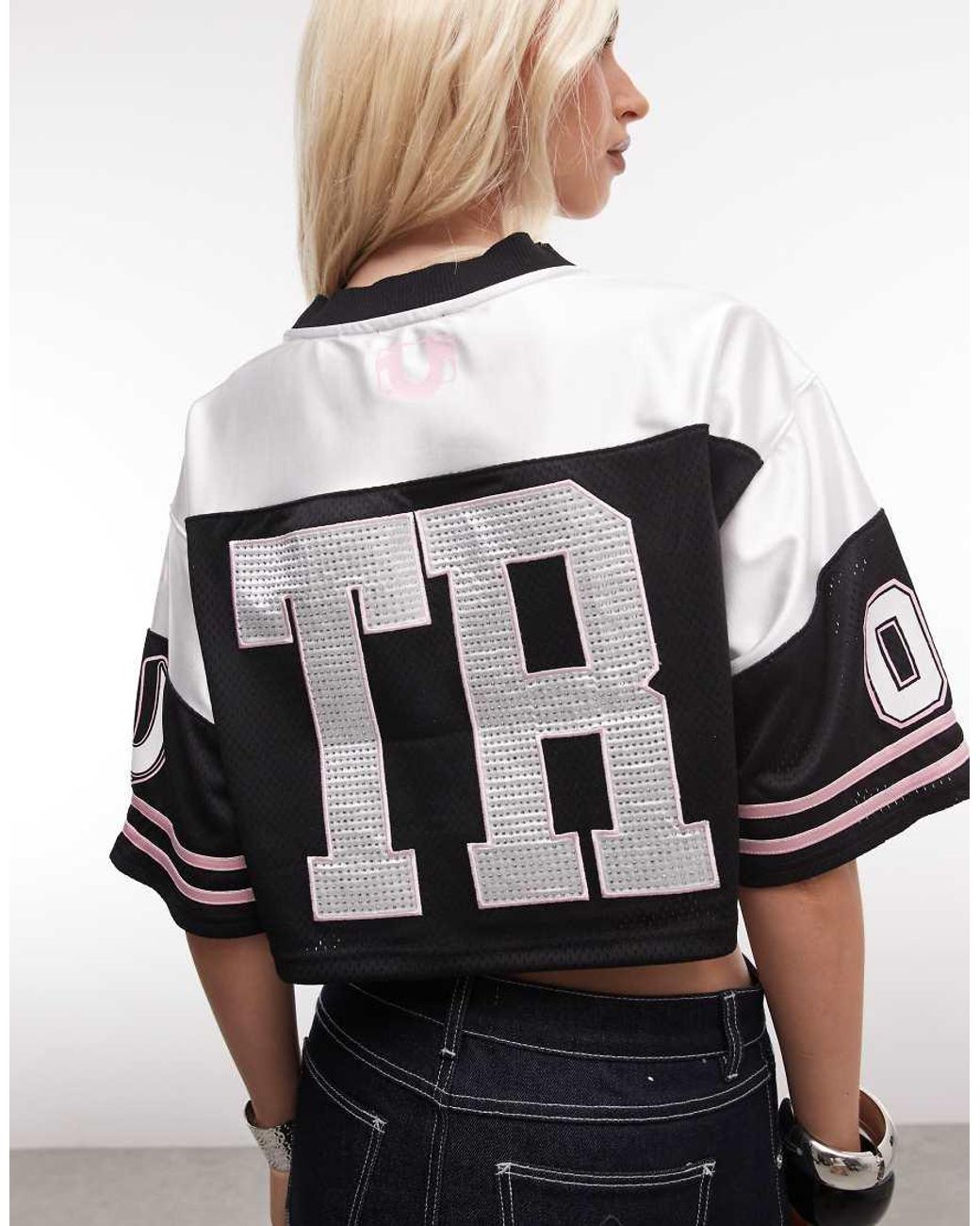 True Religion Black Crystal Sporty Jersey Cropped Top