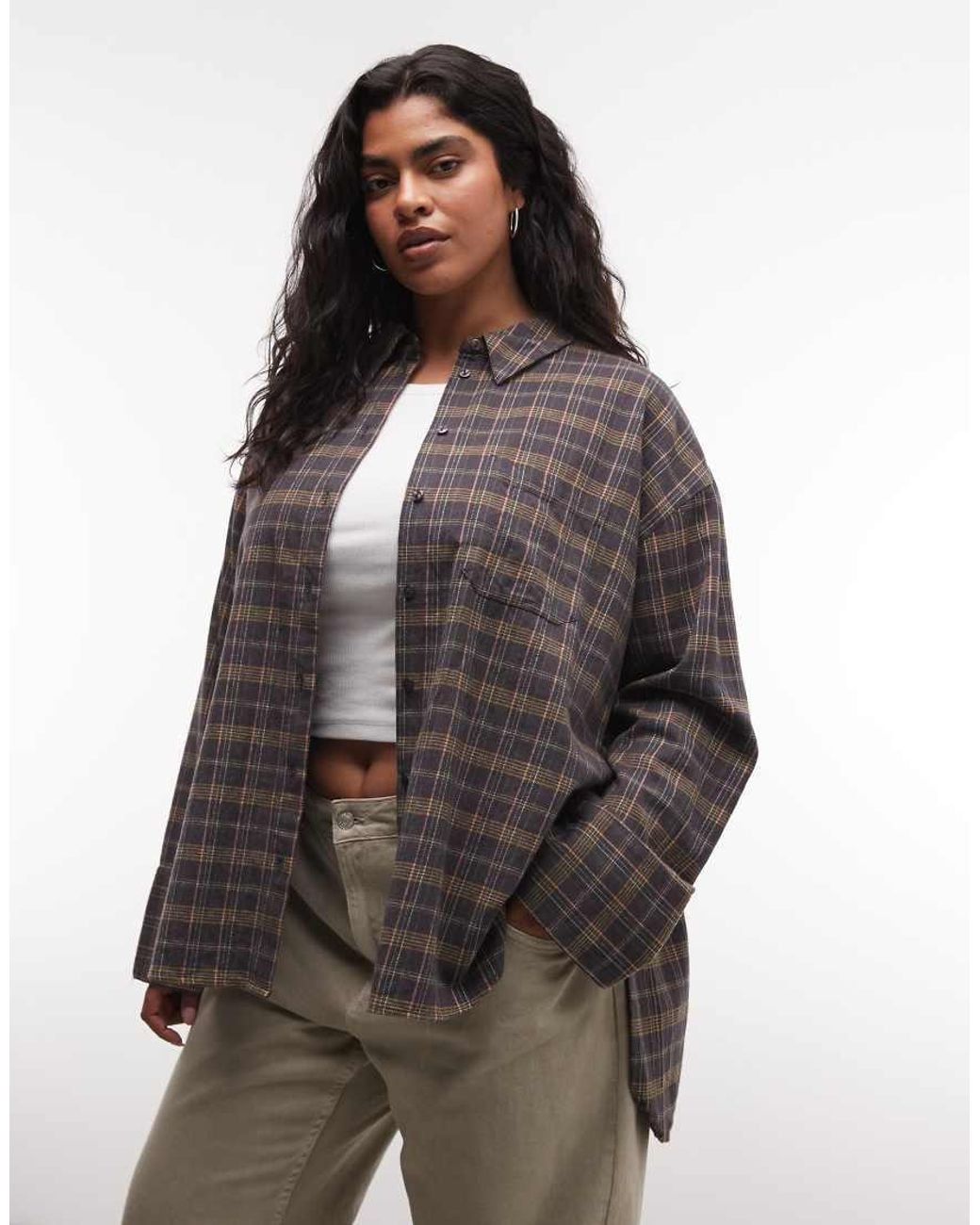 ASOS Brown Asos Design Curve Washed Check Shirt