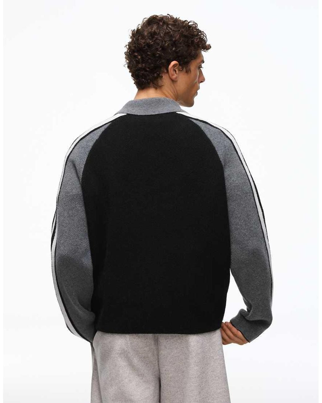 Bershka Black Retro Sport Polo Jumper for men