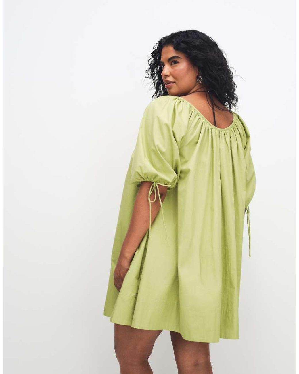 ASOS Green Asos Design Curve Scoop Neck Poplin Mini Dress With Tie Sleeves