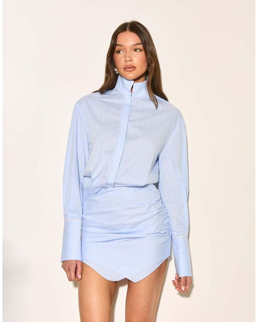 Noughts & Kisses White Cotton Rich Button Up Asymmetric Hem Deep Cuff Mini Shirt Dress
