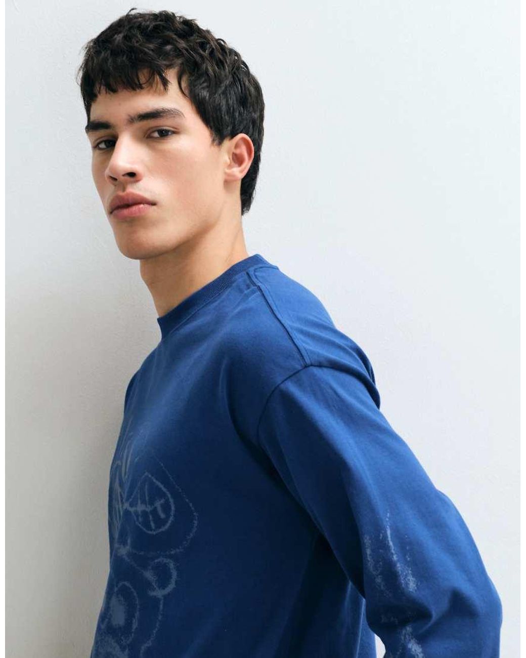 Weekday Blue Oversized Long Sleeve T-shirt With Cartoon Graphic for men