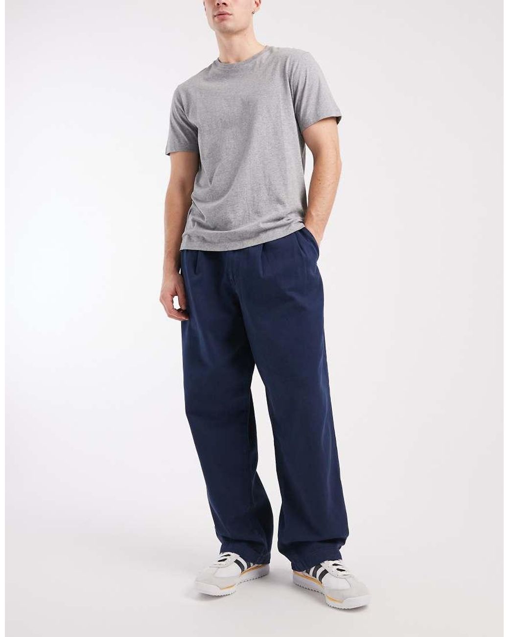 ASOS Blue Loose Trousers With Double Pleat for men