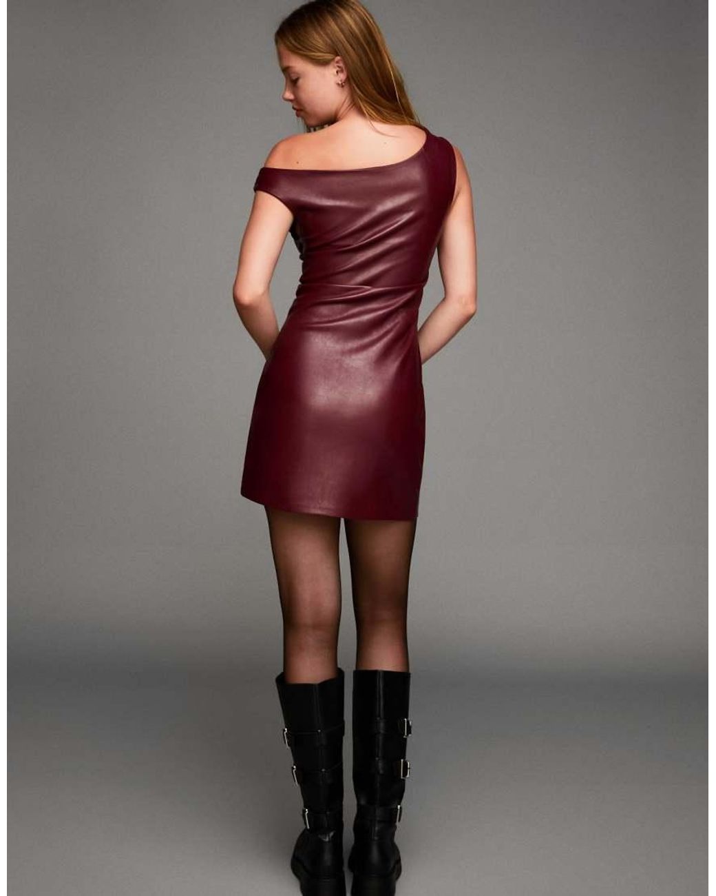 chinese dress ladies Red Vegan Leather Mini Dress